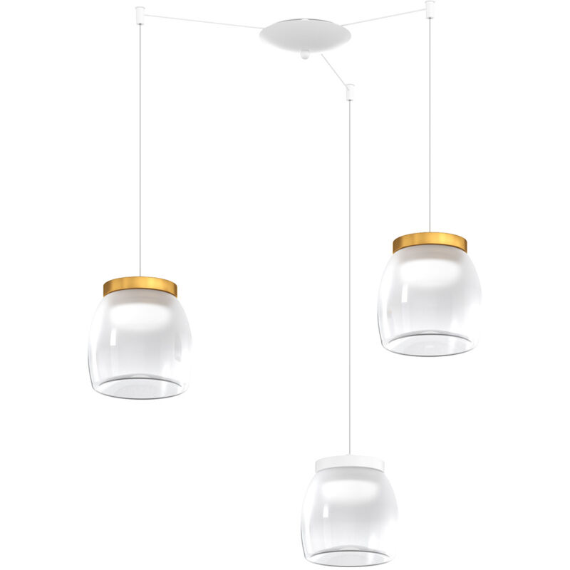 foto del prodotto lampadario contemporaneo drum metallo bianco vetro oro 3 luci led 24w calda