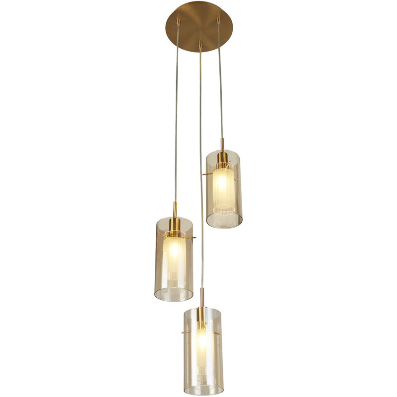 foto del prodotto lampadario contemporaneo duetto 3 acciaio bronzo vetro 3 luci e14