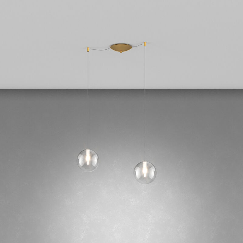 foto del prodotto lampadario contemporaneo eclipse metallo ottone vetro trasparente 2 luci g9