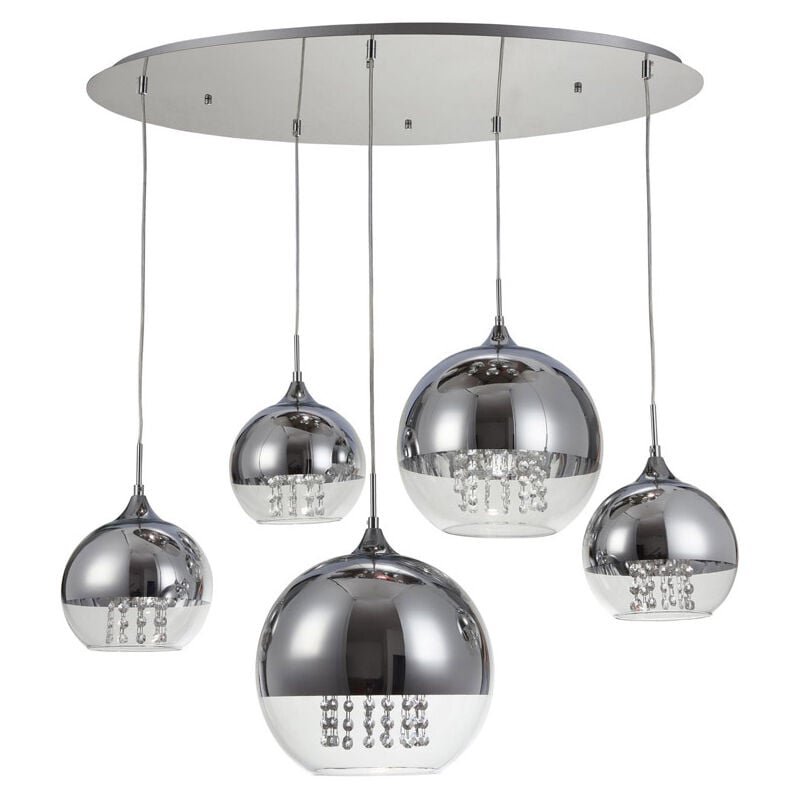 foto del prodotto lampadario contemporaneo fermi metallo nichel 5 luci diffusori vetro e metallo