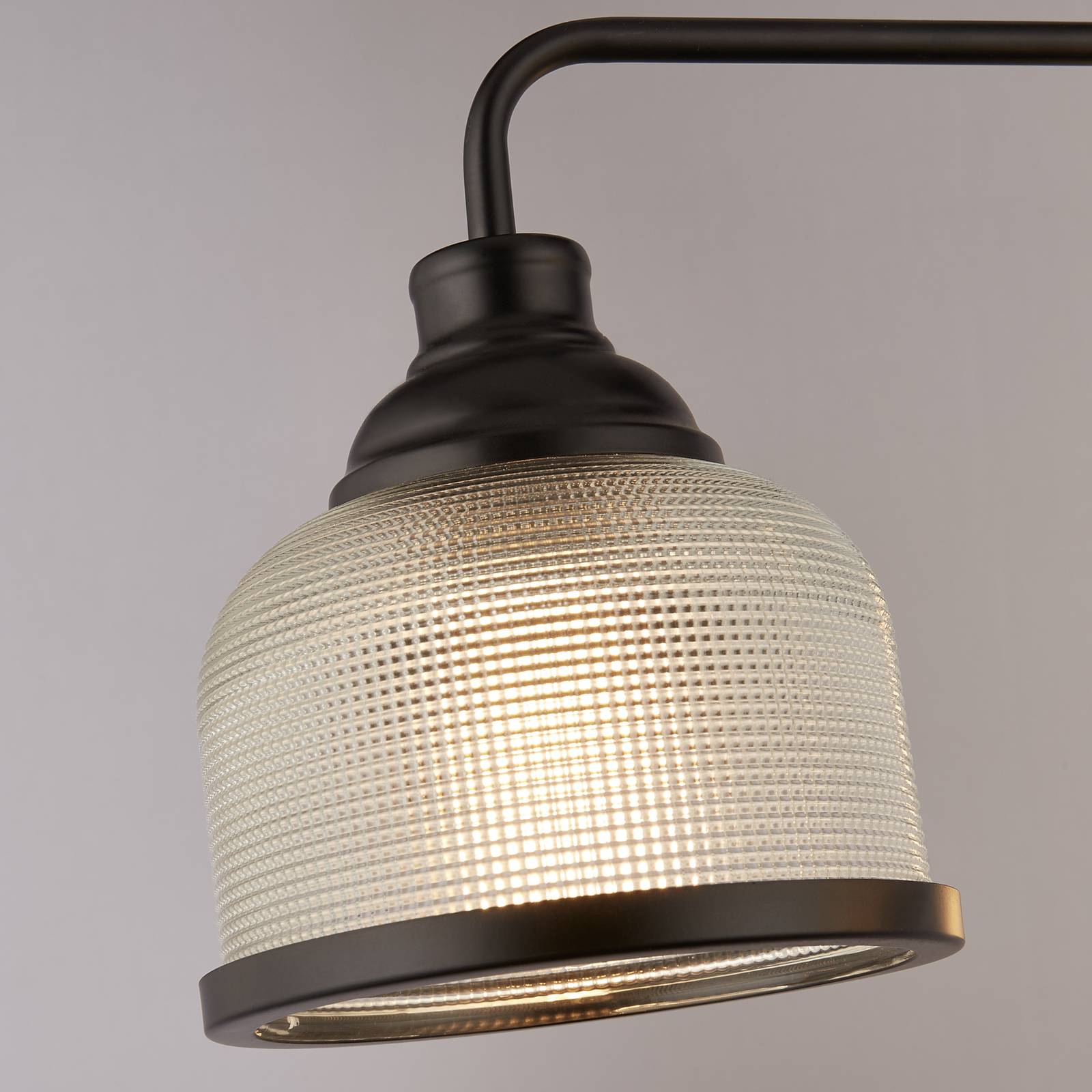 foto del prodotto lampadario contemporaneo highworth acciaio nero vetro trasparente 3 luci e27