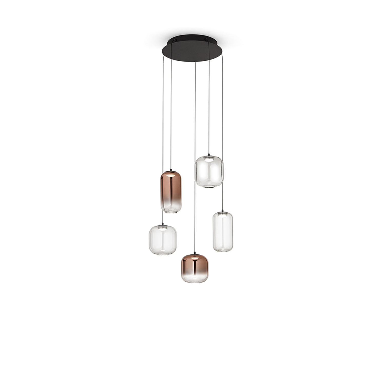 foto del prodotto lampadario contemporaneo hunter alluminio nero vetro 5 luci led 5w 3000k