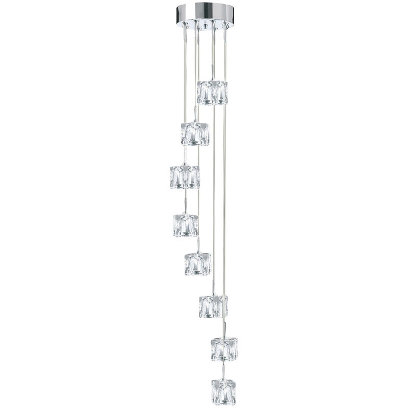 foto del prodotto lampadario contemporaneo ice cube acciaio cromo vetro trasp led 39w 3000k