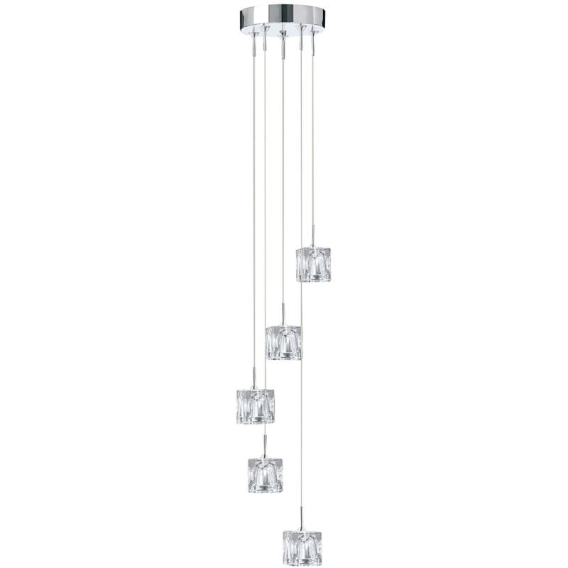 foto del prodotto lampadario contemporaneo ice cube acciaio cromo vetro trasparente led 26w 3000k