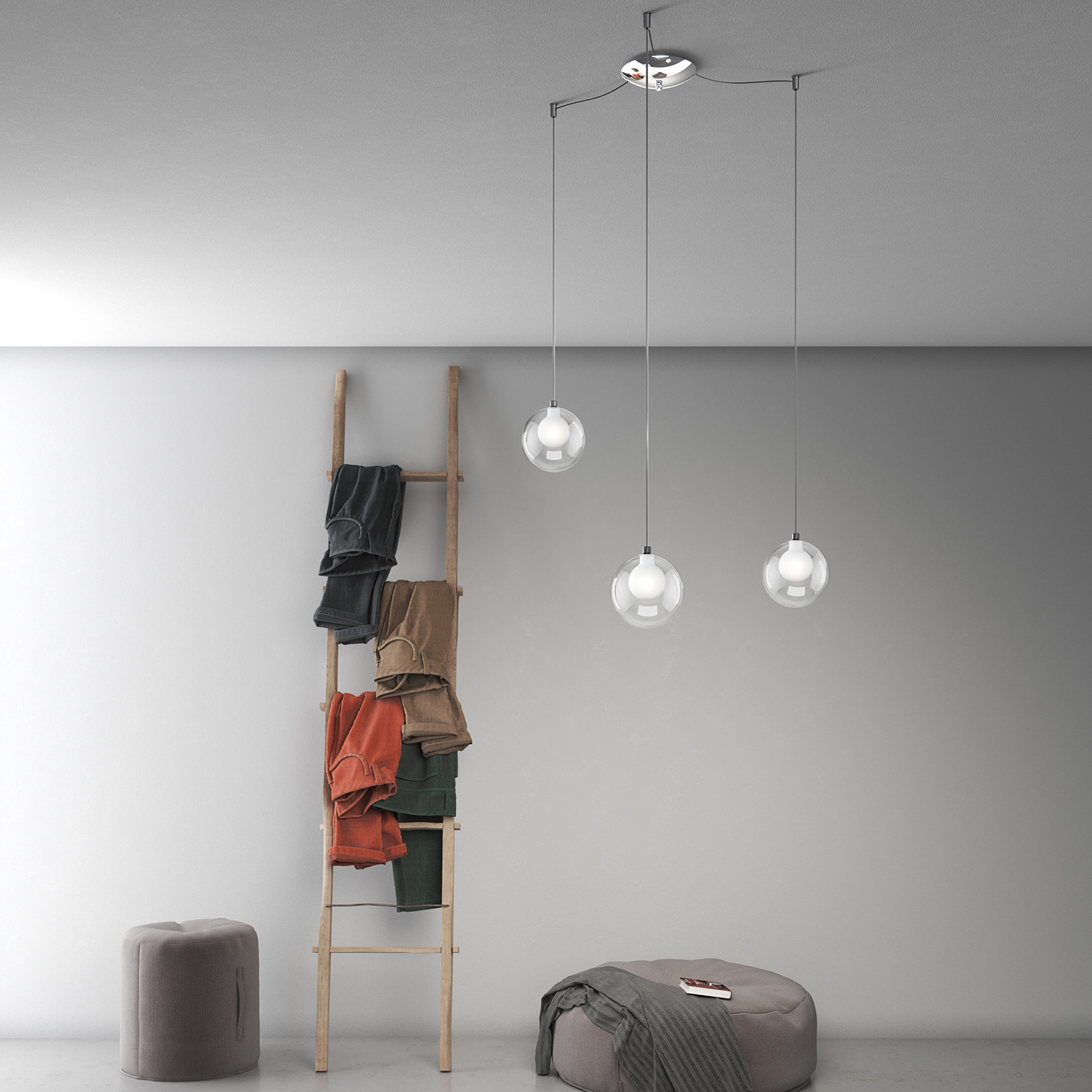 foto del prodotto lampadario contemporaneo inside metallo cromo vetro bianco 3 luci g9