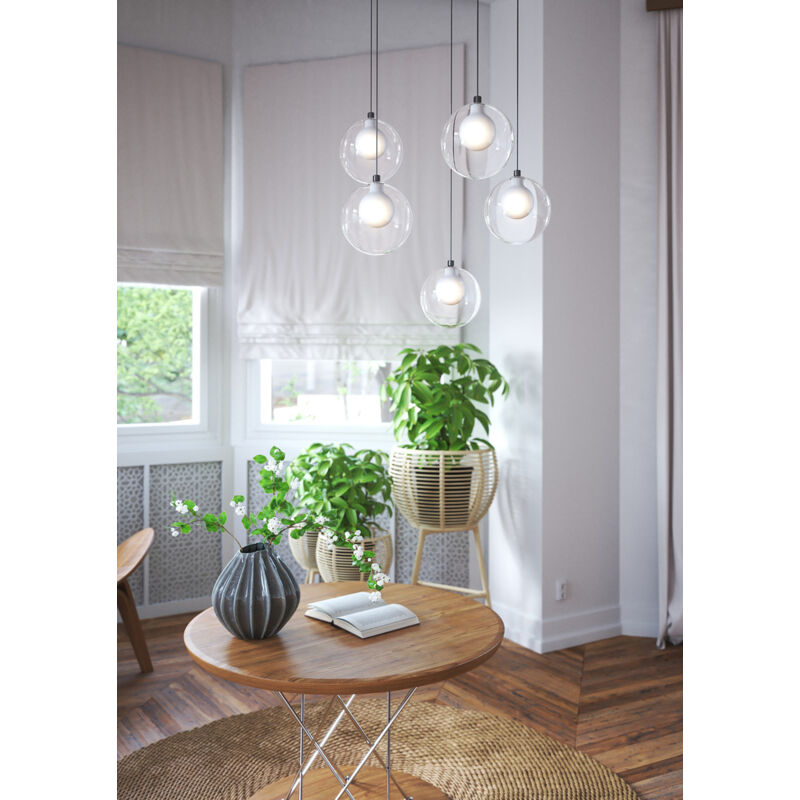 foto del prodotto lampadario contemporaneo inside metallo cromo vetro bianco 5 luci g9