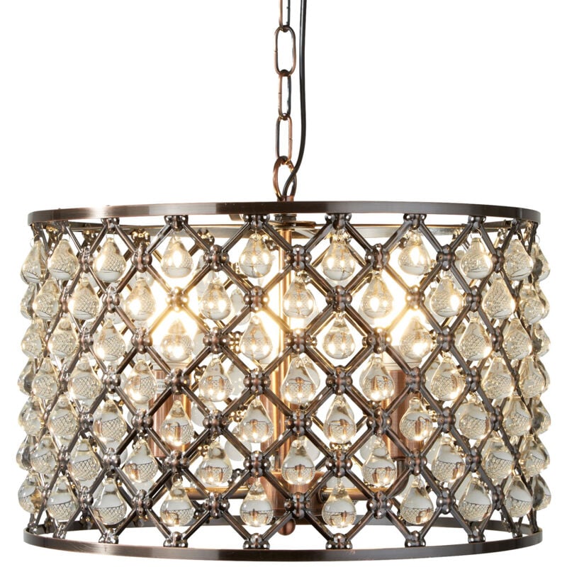 foto del prodotto lampadario contemporaneo marchesa acciaio rame vetro 3 luci e14 d38cm