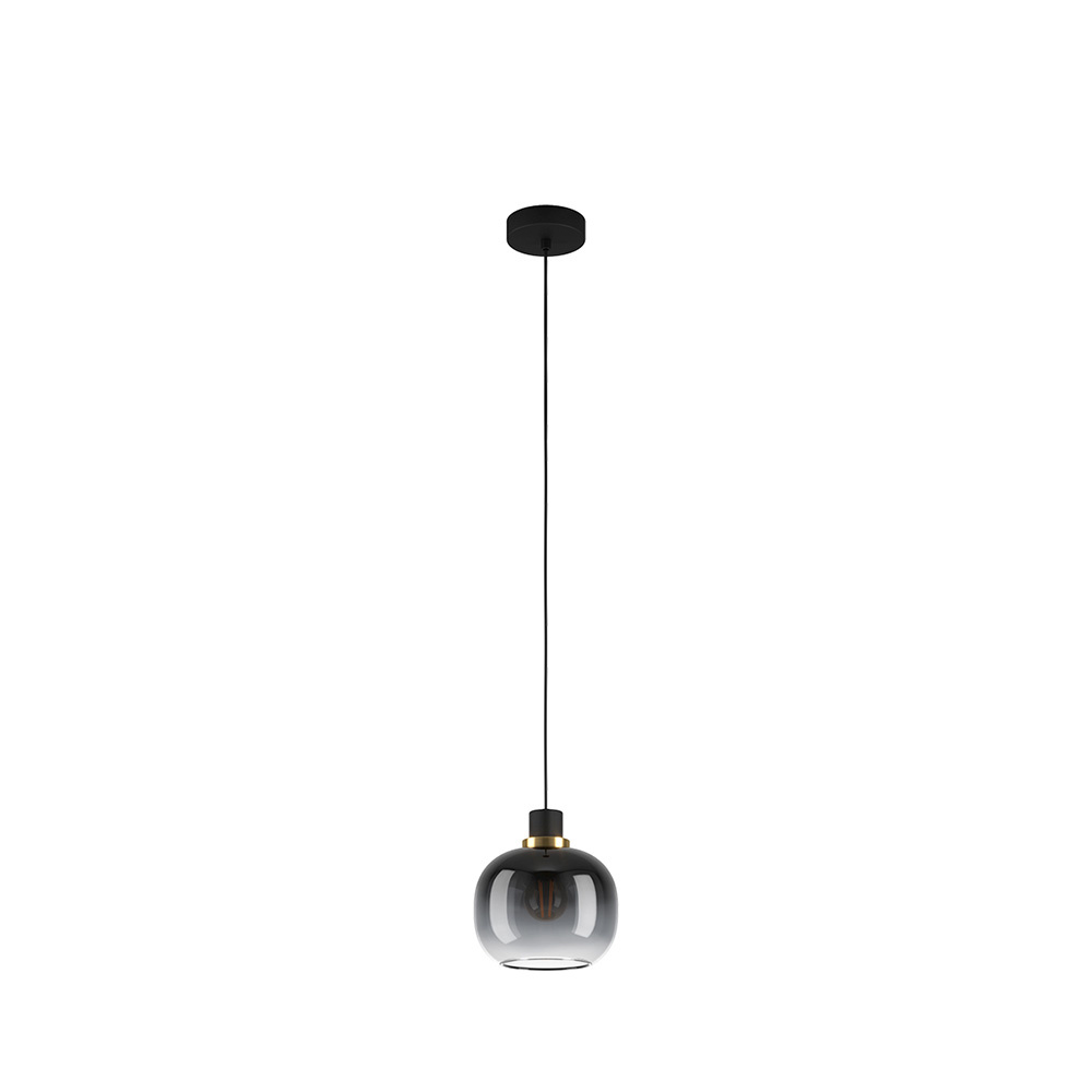 foto del prodotto lampadario contemporaneo oilella 1 luce acciaio nero e ottonediffusore nero