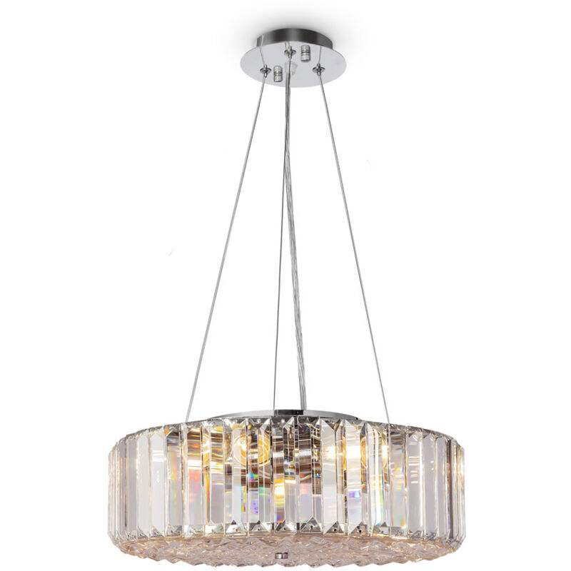 foto del prodotto lampadario contemporaneo recinto metallo cromo 6 luci diffusori vetro trasp.