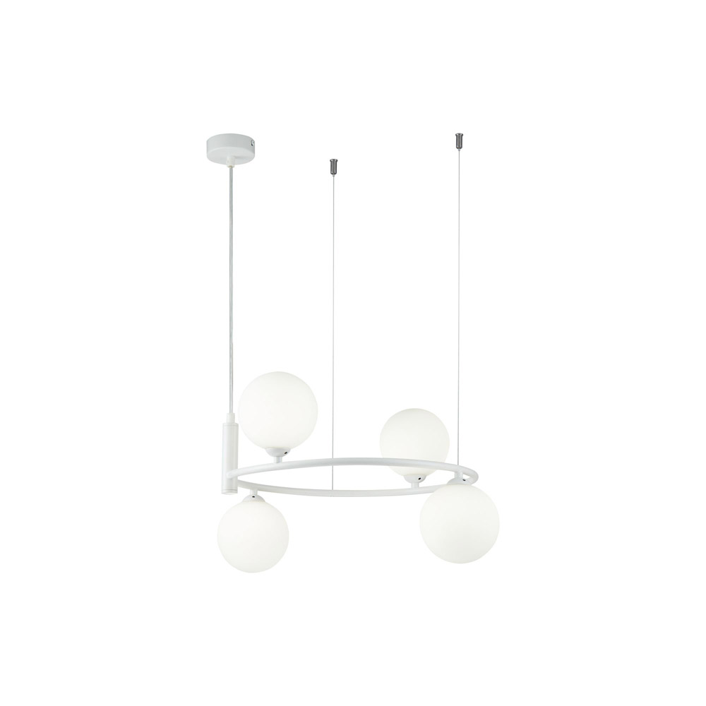 foto del prodotto lampadario contemporaneo ring metallo bianco 4 luci diffusori bianchi