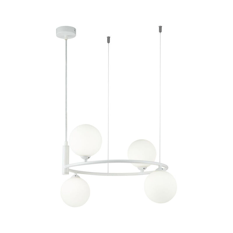 foto del prodotto lampadario contemporaneo ring metallo bianco 4 luci e diffusori bianchi
