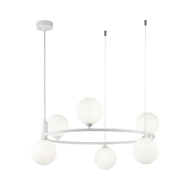 foto del prodotto lampadario contemporaneo ring metallo bianco 6 luci e diffusori bianchi
