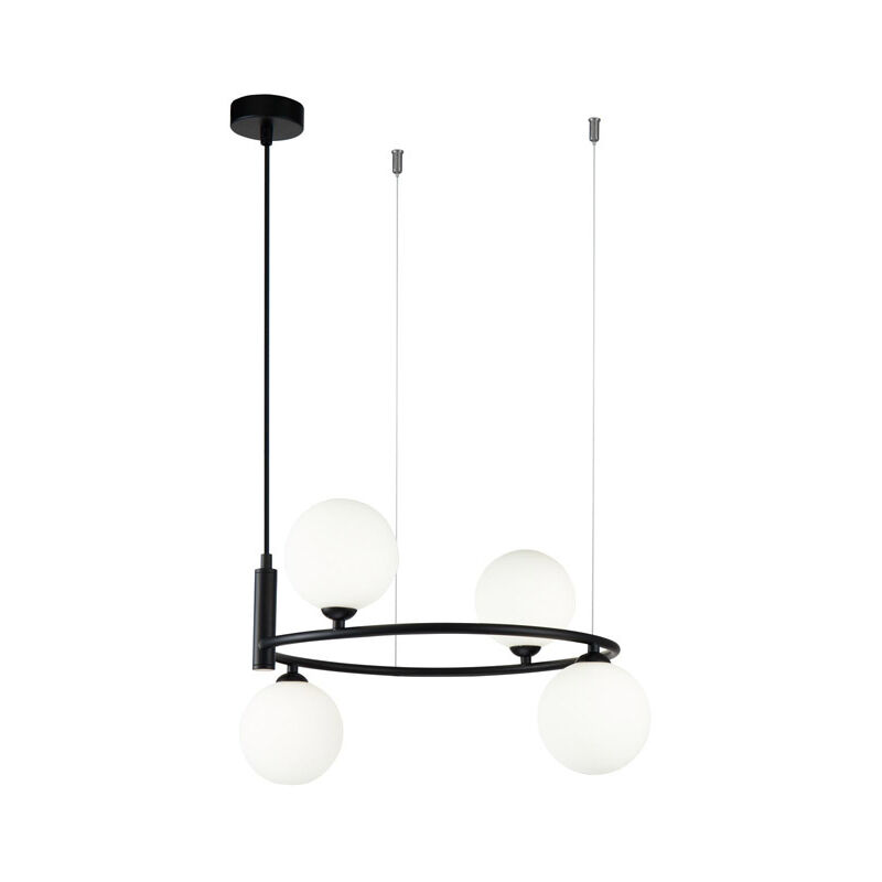 foto del prodotto lampadario contemporaneo ring metallo nero 4 luci e diffusori bianchi