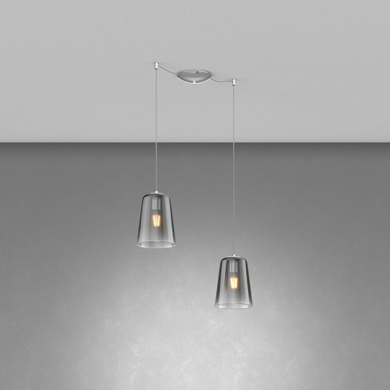 foto del prodotto lampadario contemporaneo shaded metallo ottone vetro cromo 2 luci e27