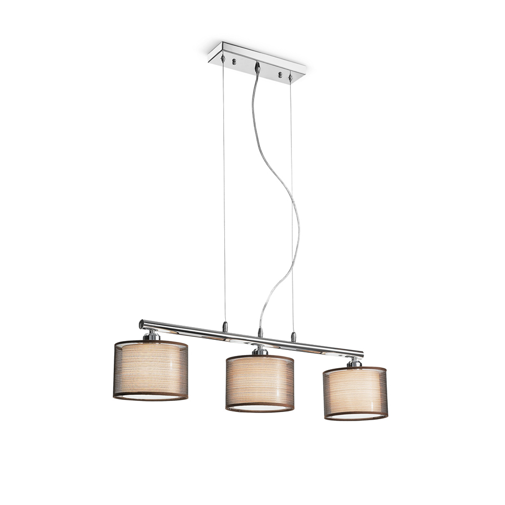 foto del prodotto lampadario contemporaneo sirco hotel metallo cromo tessuto marrone 3 luci e27