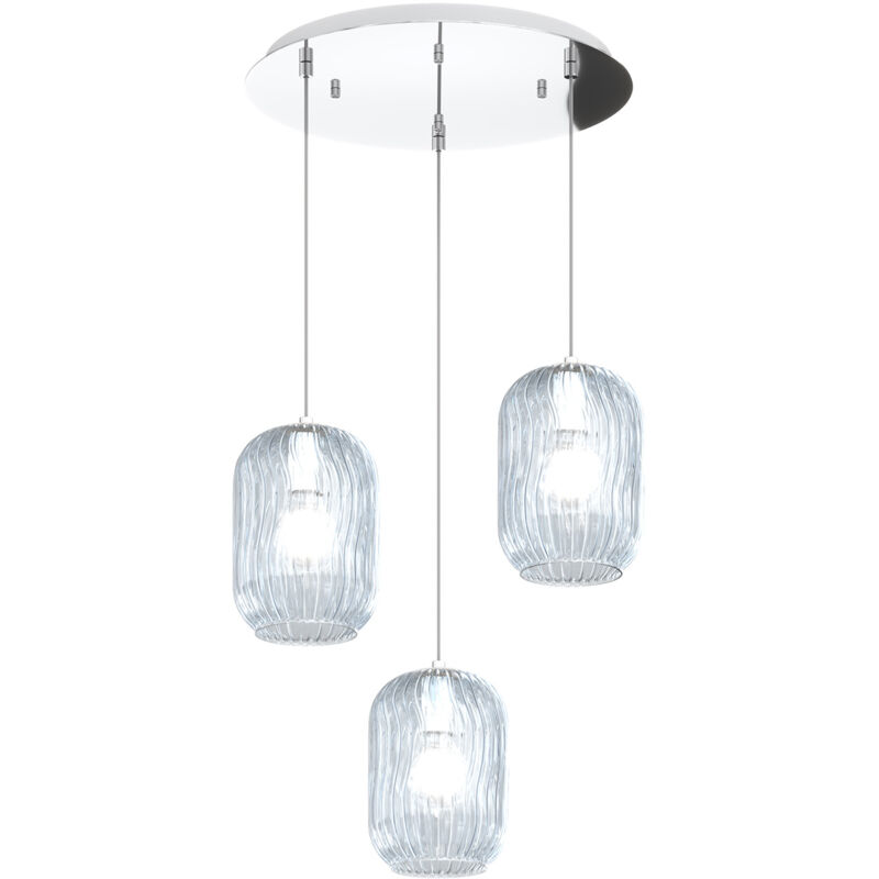 foto del prodotto lampadario contemporaneo tender metallo cromo vetro trasparente 3 luci e27