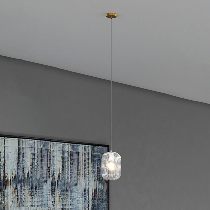 foto del prodotto lampadario contemporaneo tender metallo ottone vetro trasparente 1 luce e27