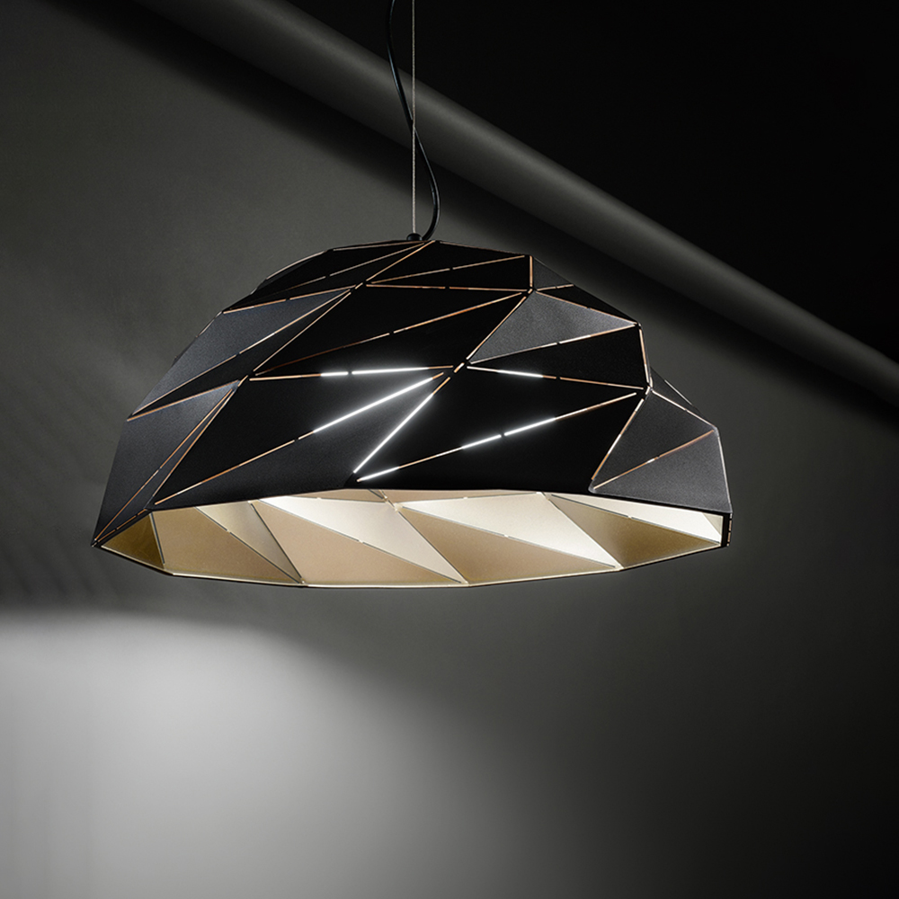 foto del prodotto lampadario contemporaneo tilt metallo oro nero 3 luci e27