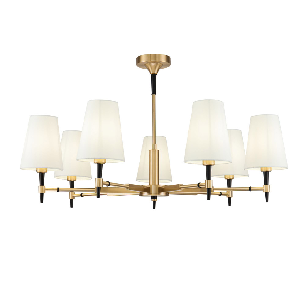 foto del prodotto lampadario contemporaneo zaragoza metallo ottone 7 luci diffusori in pvc bianchi