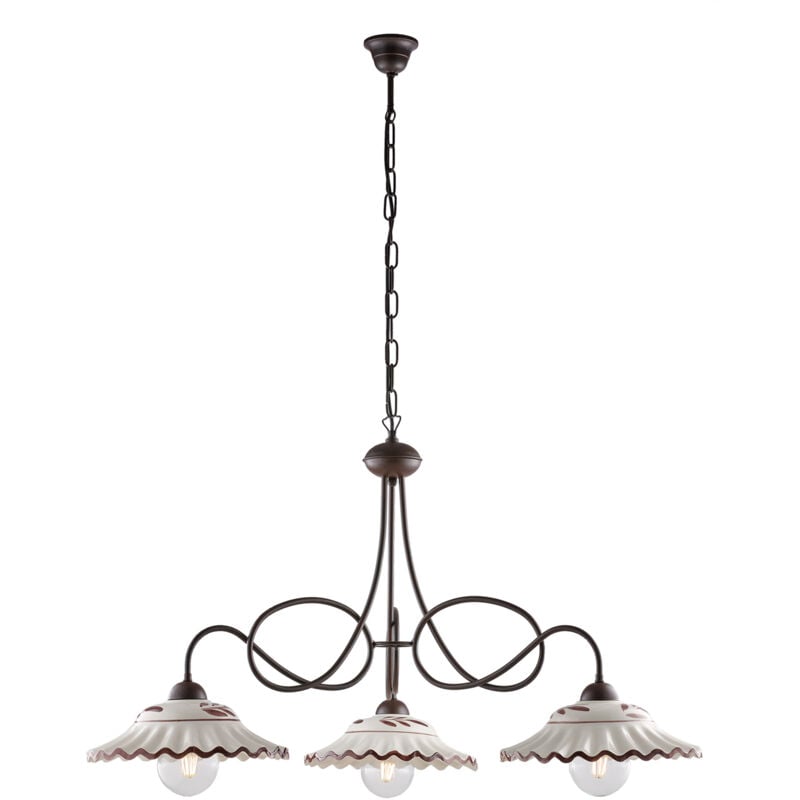 foto del prodotto lampadario country chic bistrot 3 luci ruggine con ceramica vietrese