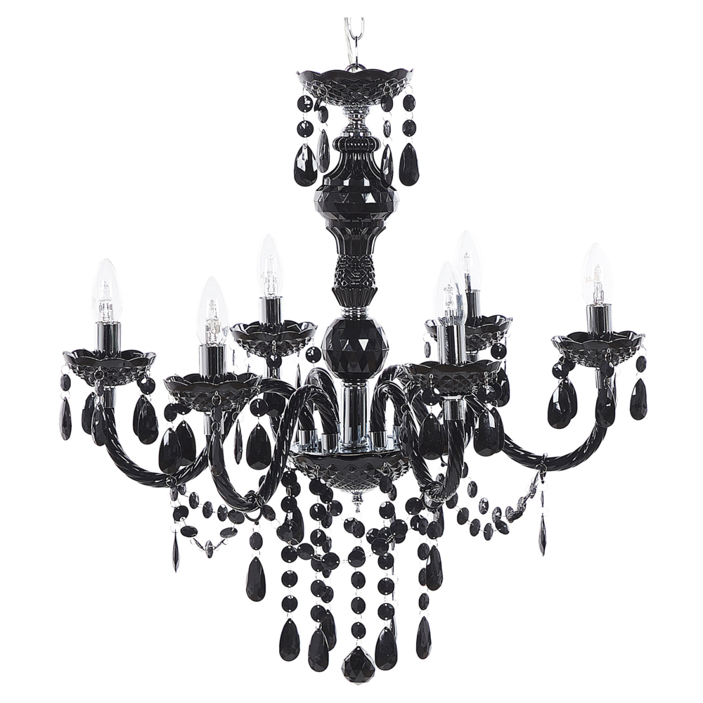 foto del prodotto lampadario cristallo nero 6 lampadine glamour soggiorno camera da letto