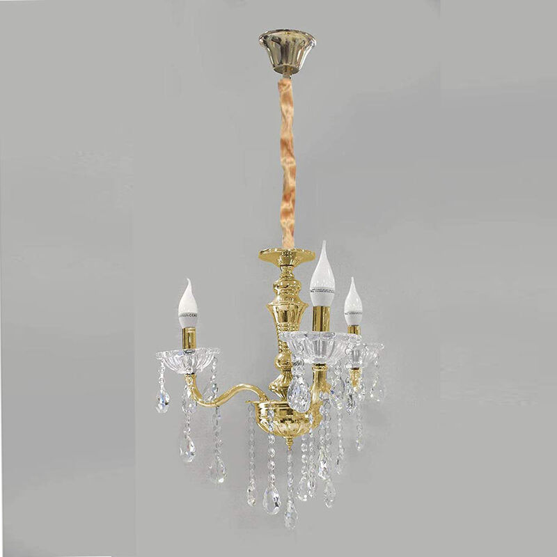 foto del prodotto lampadario da soffitto a 3 bracci a sospensione con sfere cristalli pendenti lampada sospesa retr classico attacco e14 oro