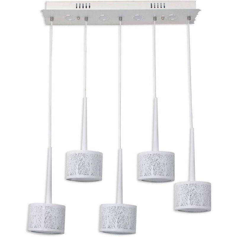 foto del prodotto lampadario da soffitto a sospensione a led 50 watt con paralumi rotondi bianchi lampada sospesa tripla accensione