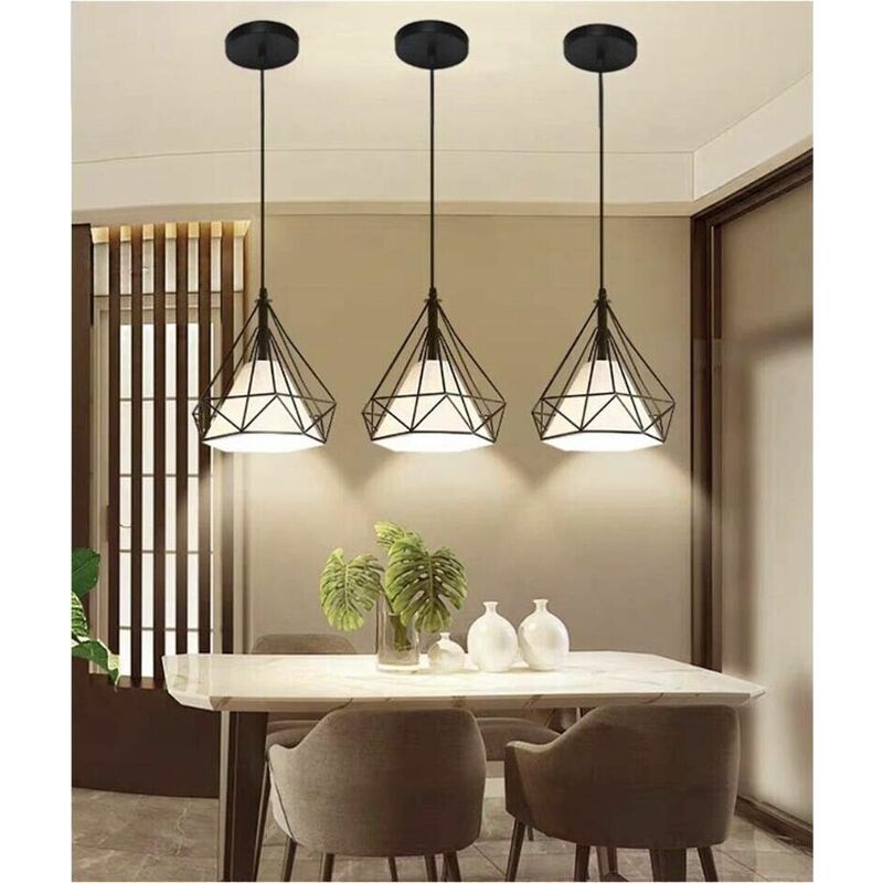 foto del prodotto lampadario da soffitto a sospensione portalampada e27 forma diamante nero e20 n