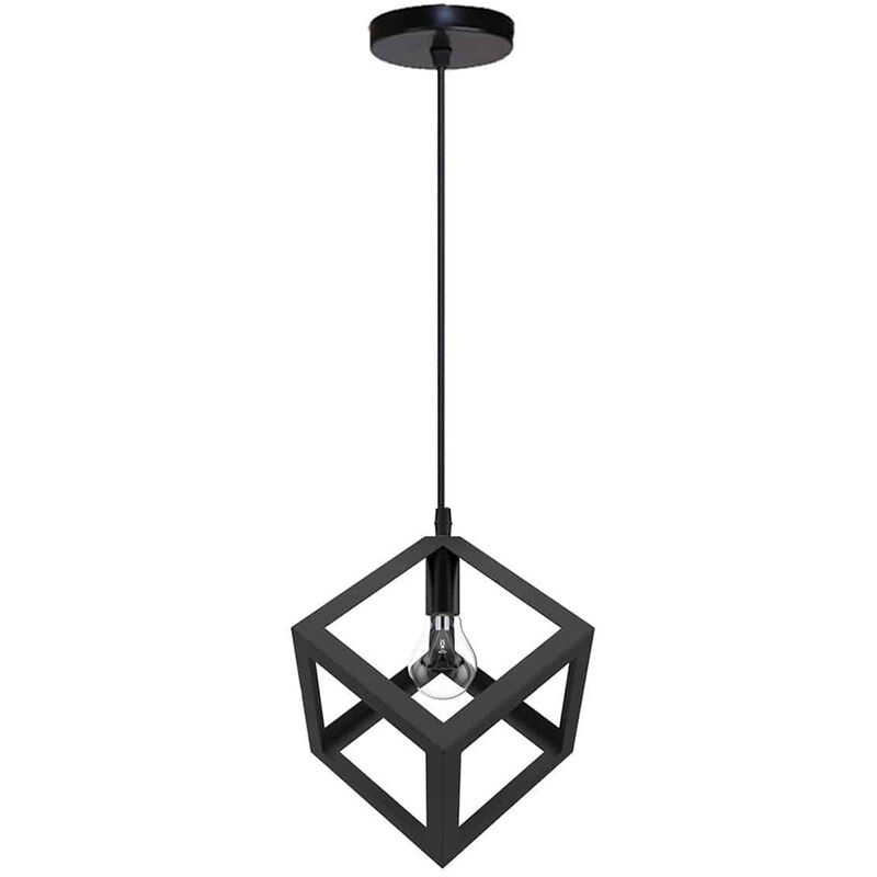 foto del prodotto lampadario da soffitto pendente a sospensione a forma di cubo 3d stile geometrico portalampada e27 nero