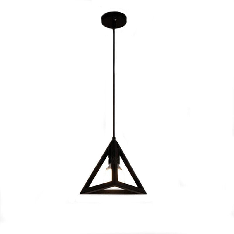 foto del prodotto lampadario da soffitto pendente a sospensione a forma di triangolo 3d stile geometrico portalampada e27 nero