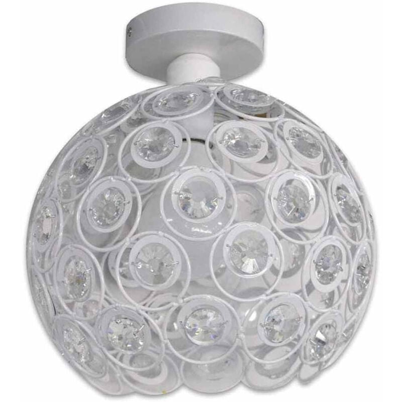 foto del prodotto lampadario da soffitto plafoniera con paralume con sfere cristalli in acrilico lampada con portalampada e27 bianco