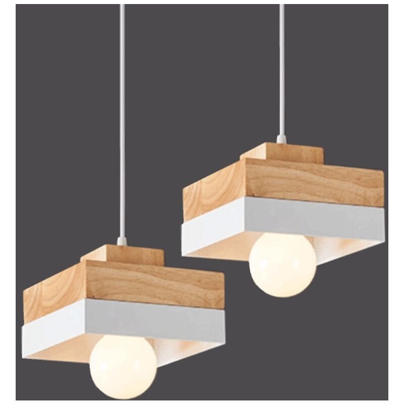 foto del prodotto lampadario da sospensione moderno lampada da sospensione metallo legno lustro soffitto regolabile bianco 2 pezzi