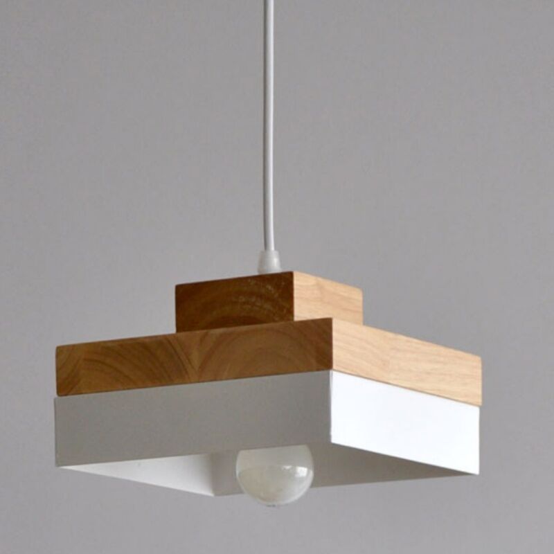 foto del prodotto lampadario da sospensione moderno lampada da sospensione metallo legno lustro soffitto regolabile bianco