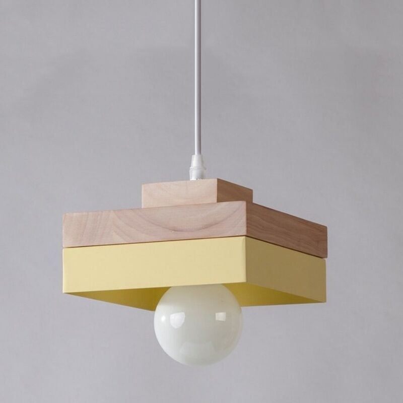 foto del prodotto lampadario da sospensione moderno lampada da sospensione metallo legno lustro soffitto regolabile giallo