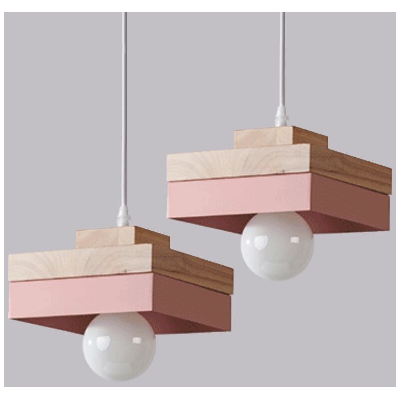 foto del prodotto lampadario da sospensione moderno lampada da sospensione metallo legno lustro soffitto regolabile rosa 2 pezzi