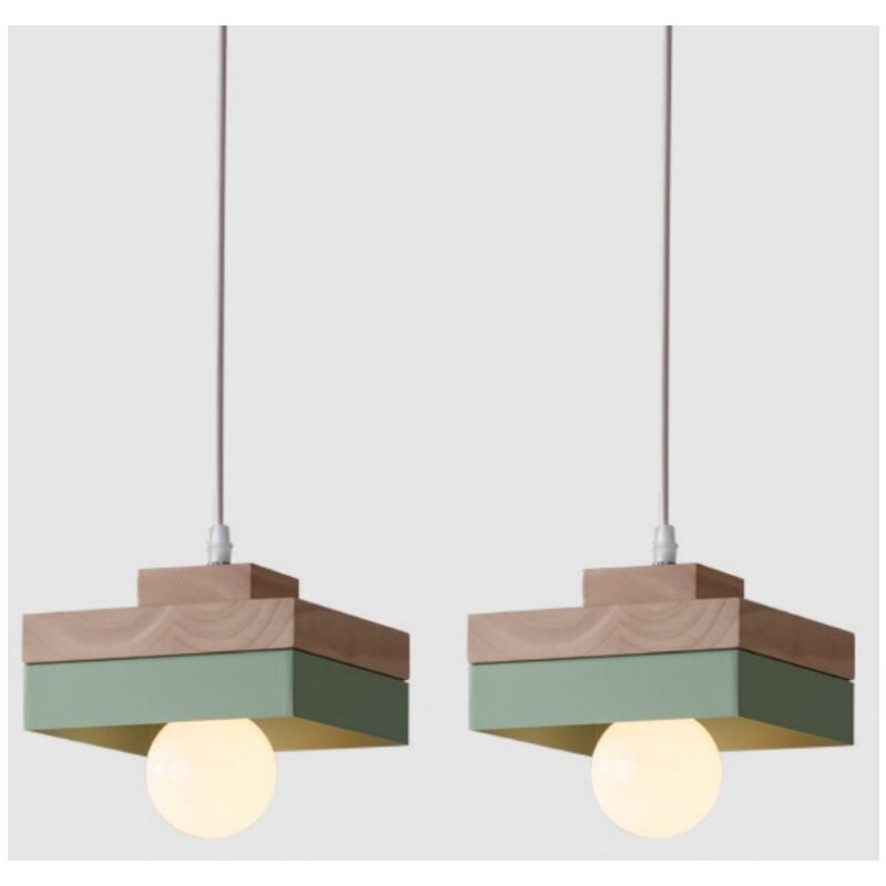 foto del prodotto lampadario da sospensione moderno lampada da sospensione metallo legno lustro soffitto regolabile verde 2 pezzi