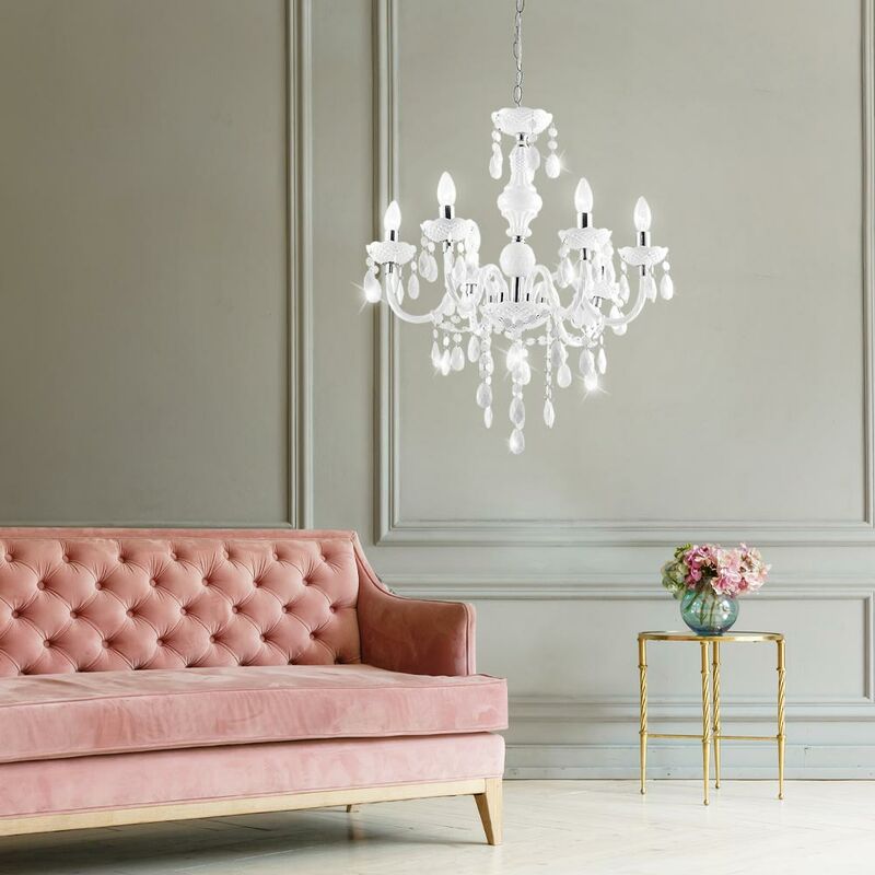 foto del prodotto lampadario decoro acrilico bianco lampadario illuminazione sala da pranzo cromo cuimbra i