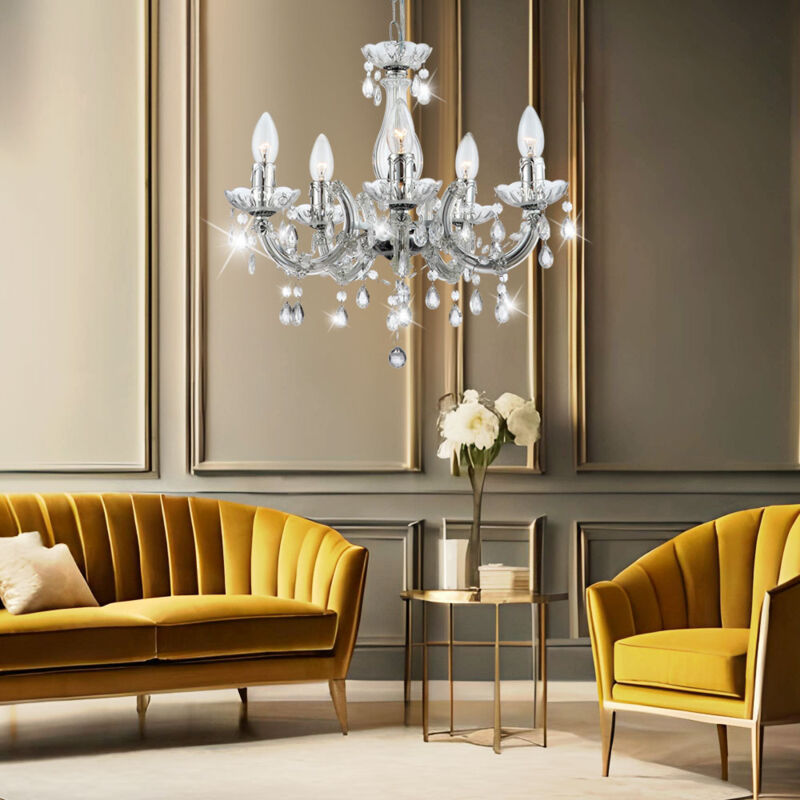 foto del prodotto lampadario di cristallo lampada a sospensione cromo lampada da tavolo da pranzo lampadario lampada a sospensione cristallo trasparente, 5x attacco