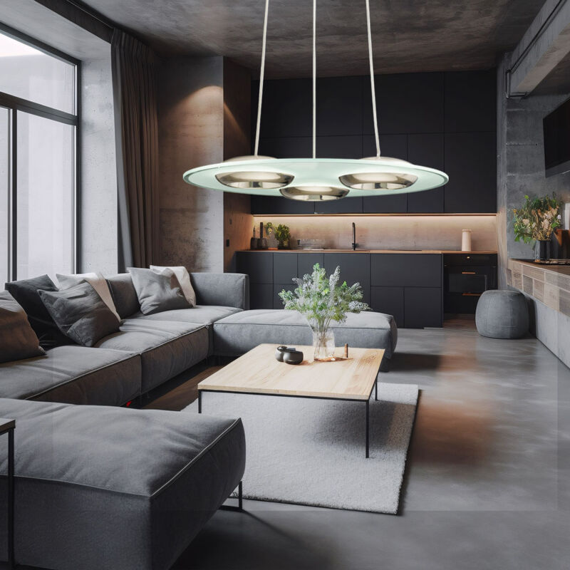 foto del prodotto lampadario di design a led da 21 watt a soffitto in vetro satinato lampada a sospensione eglo 90811
