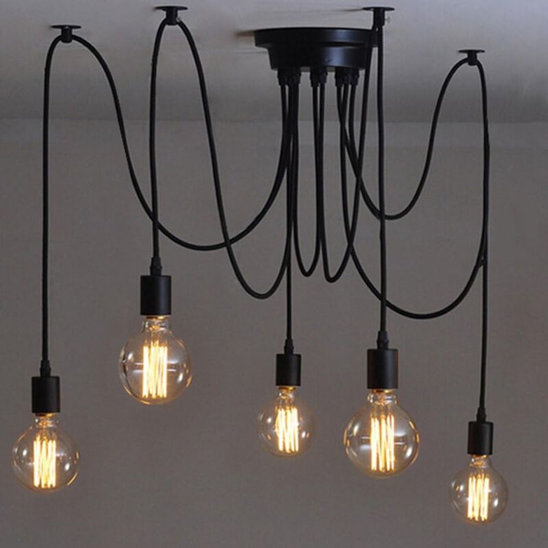 foto del prodotto lampadario edison a sospensione da 2 metri, regolabile, con gabbia metallica, stile moderno, industriale lampadina non inclusa 5 bracci 