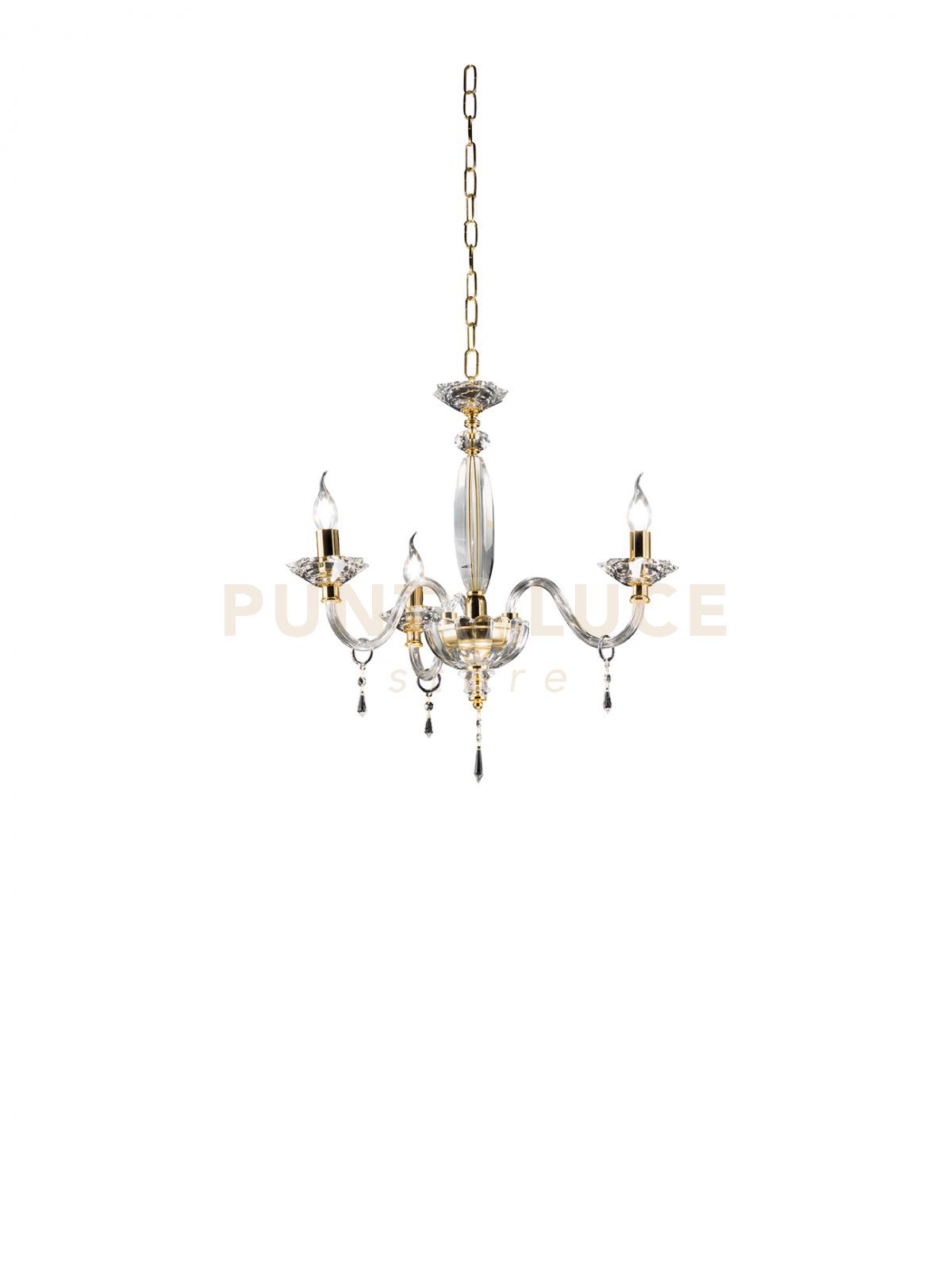 foto del prodotto lampadario fiamma/3 cristallo e oro 3 luci attacco e14 d.60cm