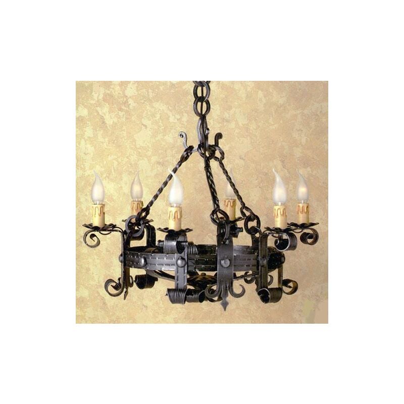 foto del prodotto lampadario forgia 6 luci ferro battuto lampade lampione applique lanterna