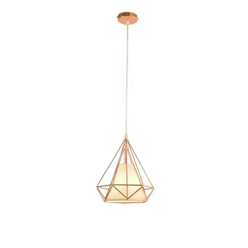 foto del prodotto lampadario gabbia metallo industriale retro e27 pendente vintage oro rosa sj099
