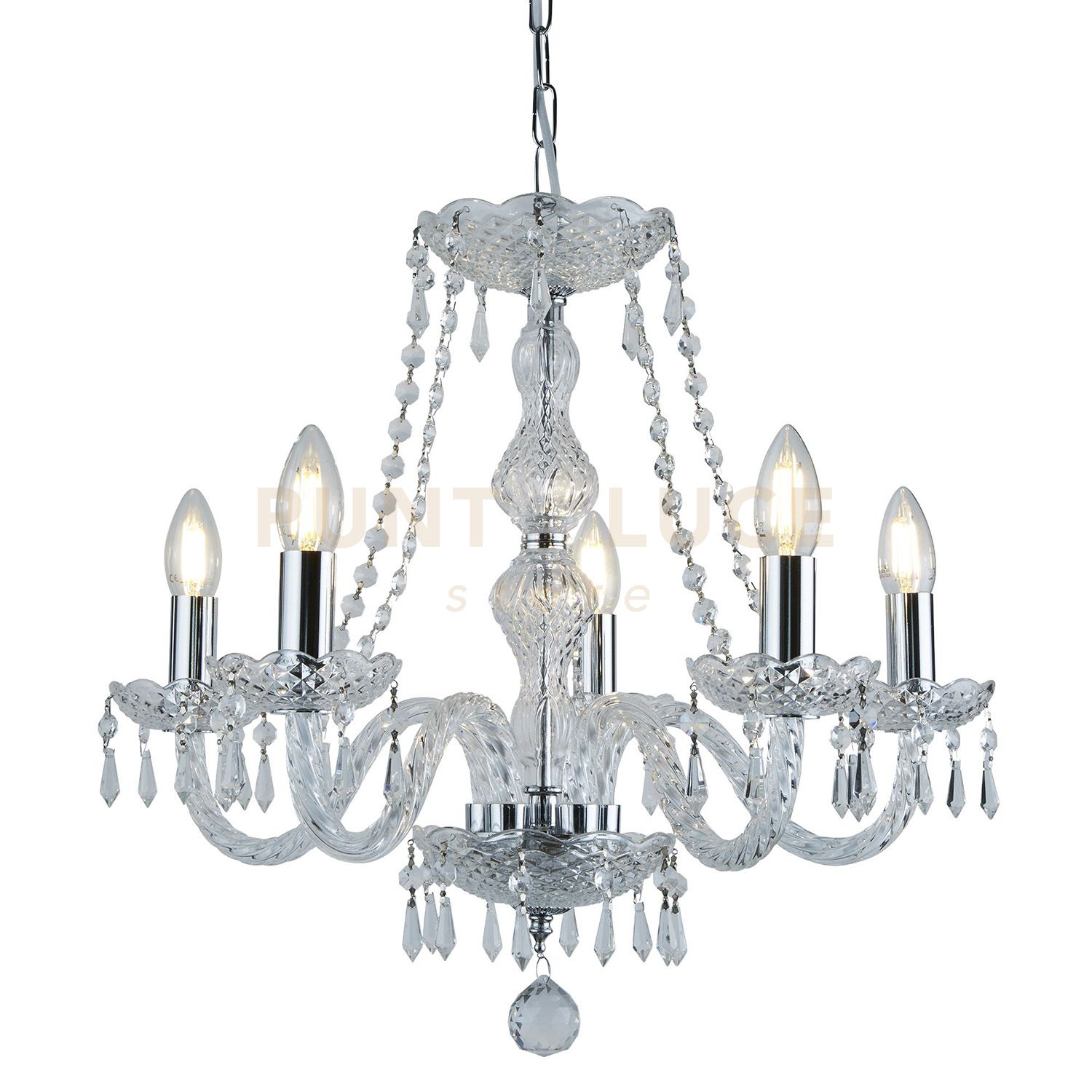 foto del prodotto lampadario hale 5lt metallo cromato e cristallo trasparente