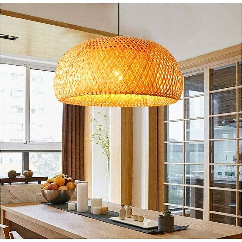 foto del prodotto lampadario in bamb intrecciato a mano in filo di bamb naturale in stile pastorale ristorante, caffetteria, camera da letto, soffitto d ingresso