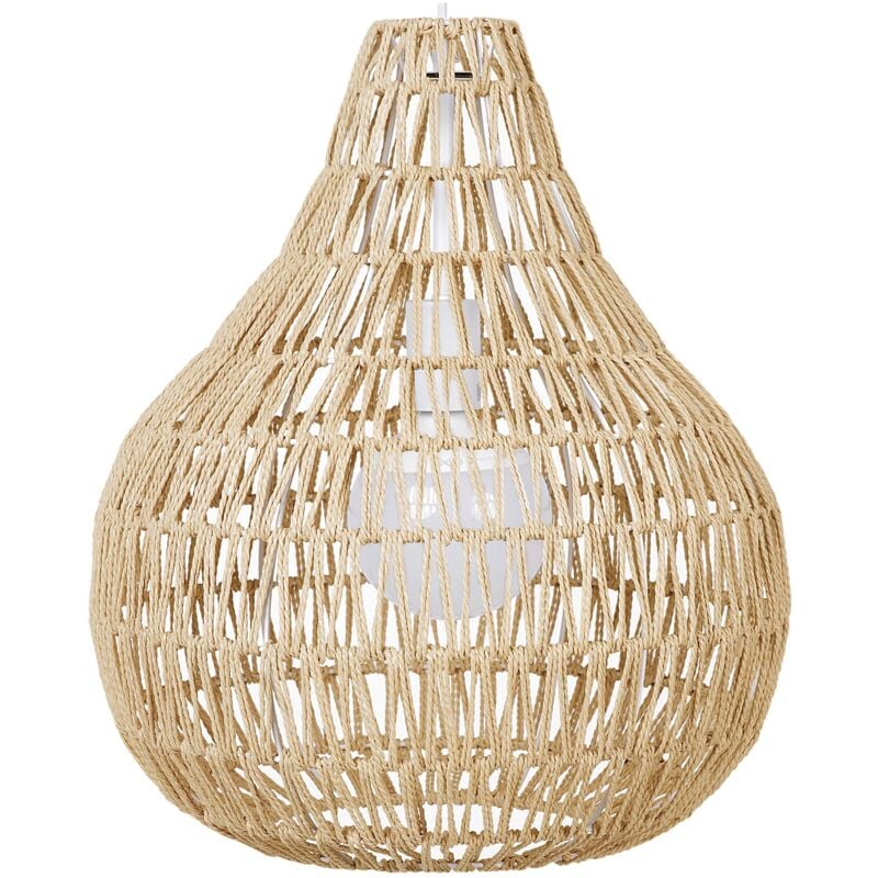 foto del prodotto lampadario in carta beige con paralume intrecciato rotondo stile boho molopo