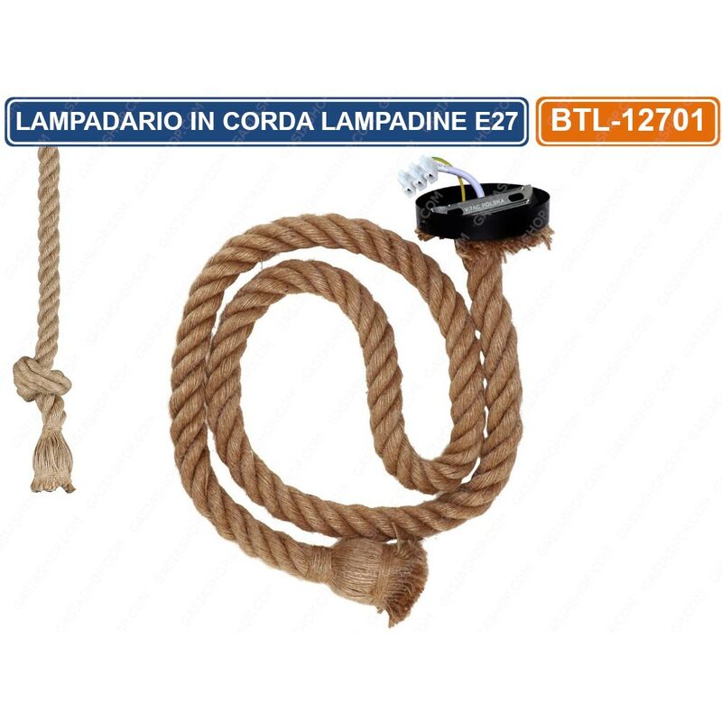 foto del prodotto lampadario in corda con portalampada per lampadine attacco e27 1.5 metri
