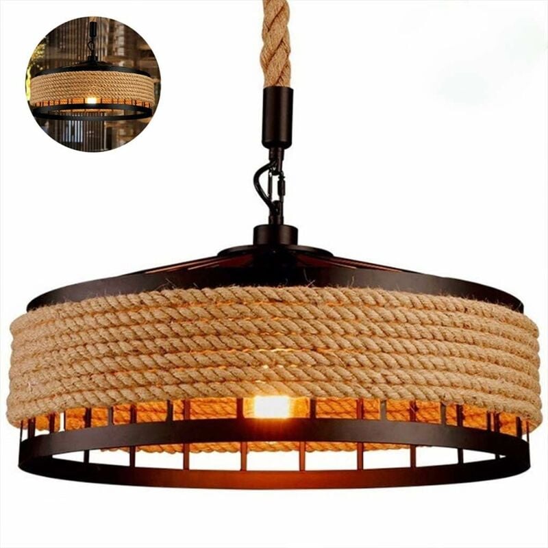 foto del prodotto lampadario in corda di canapa lampada a sospensione in ferro industriale retr lampada a sospensione vintage loft e27 illuminazione a sospensione per
