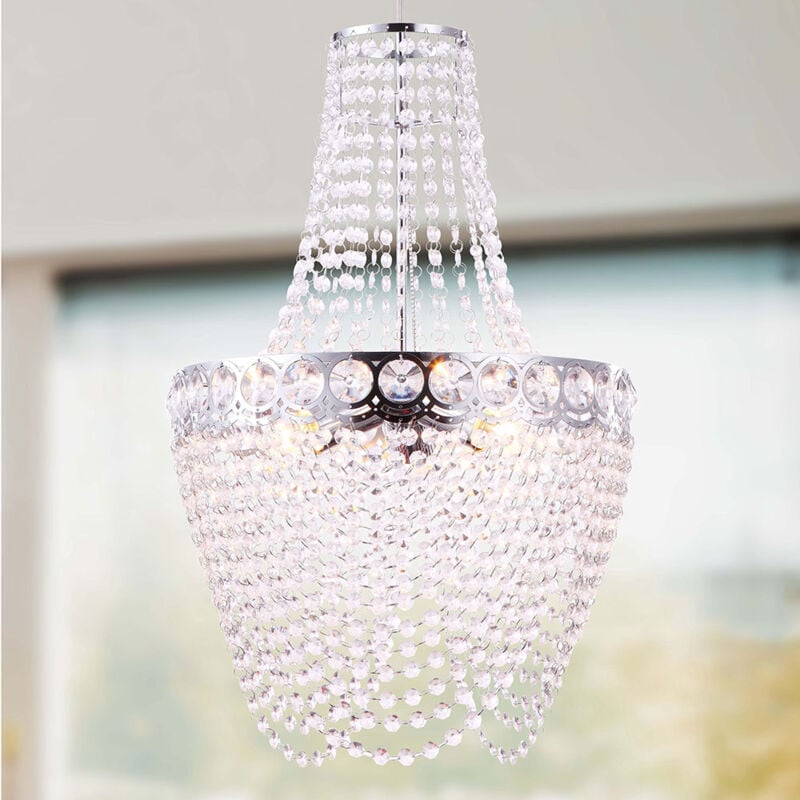 foto del prodotto lampadario in cristallo sospeso soggiorno lampada a sospensione moderna plafoniera lampadario, cromato trasparente, 3 lampadine e27, dxh 38x150 cm