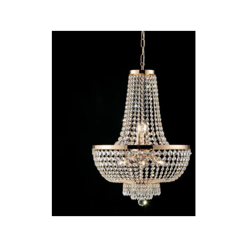 foto del prodotto lampadario in ferro e ottone dorato con strass 8 luci mozart